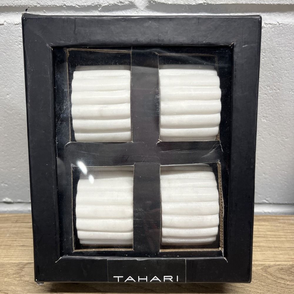 Tahari Set Of 4 White Napkin Rings Stone Looking‎ Round Round Ridges